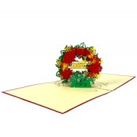 Handmade 3d Pop Up Xmas Card Happy Christmas Green Red Wreath Vintage Origami Greetings Xmas Gift Ornament Decorations